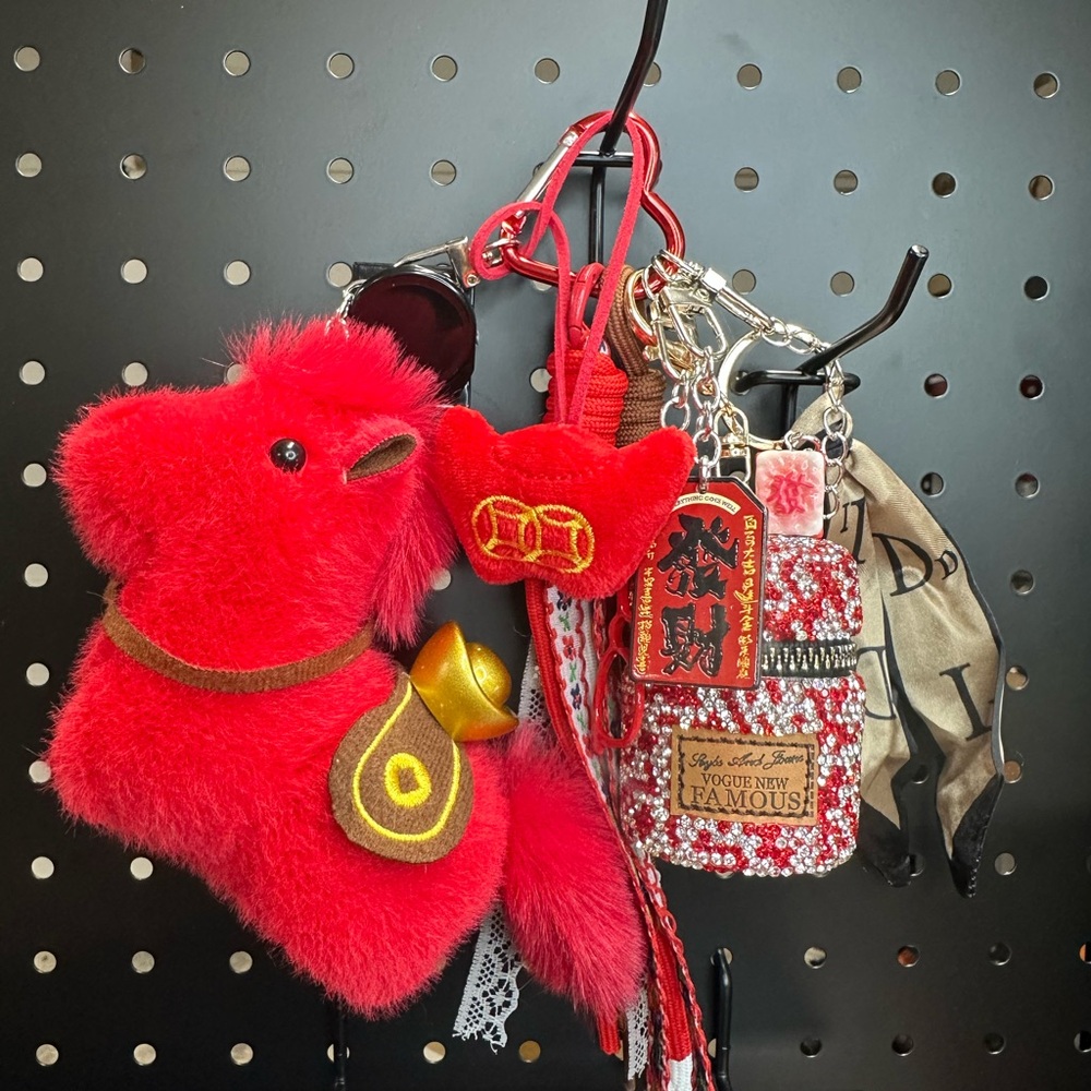 Red Horse Chinese New Year Charm Set | Plush + Sparkle Bag | Exact Set Shown